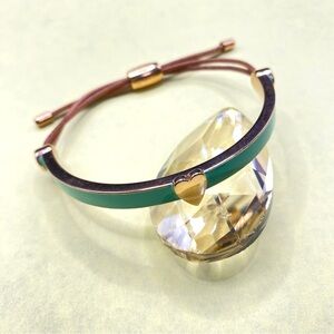 FOSSIL Teal Heart Cuff Bracelet Leather Cord Adjustable